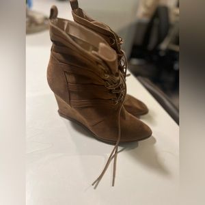 Nude laced up booties